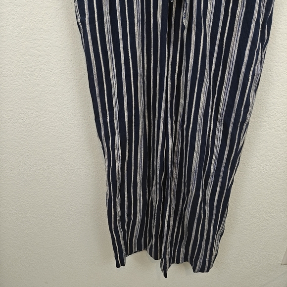 TROVATA Birds Of Paradise Striped 3/4 Sleeves Navy White Cropped Jumpsuit Small - Picture 4 of 15